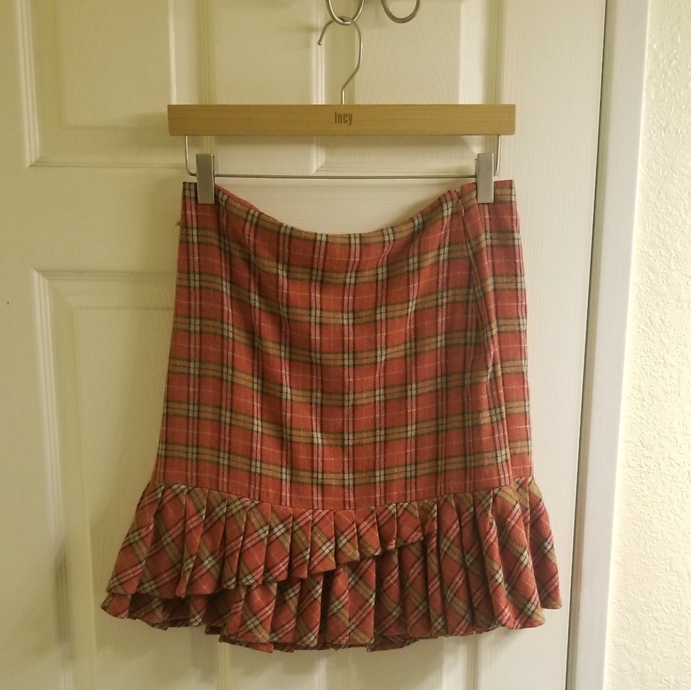 Red and Yellow Plaid ANN TAYLOR LOFT Ruffle Skirt
